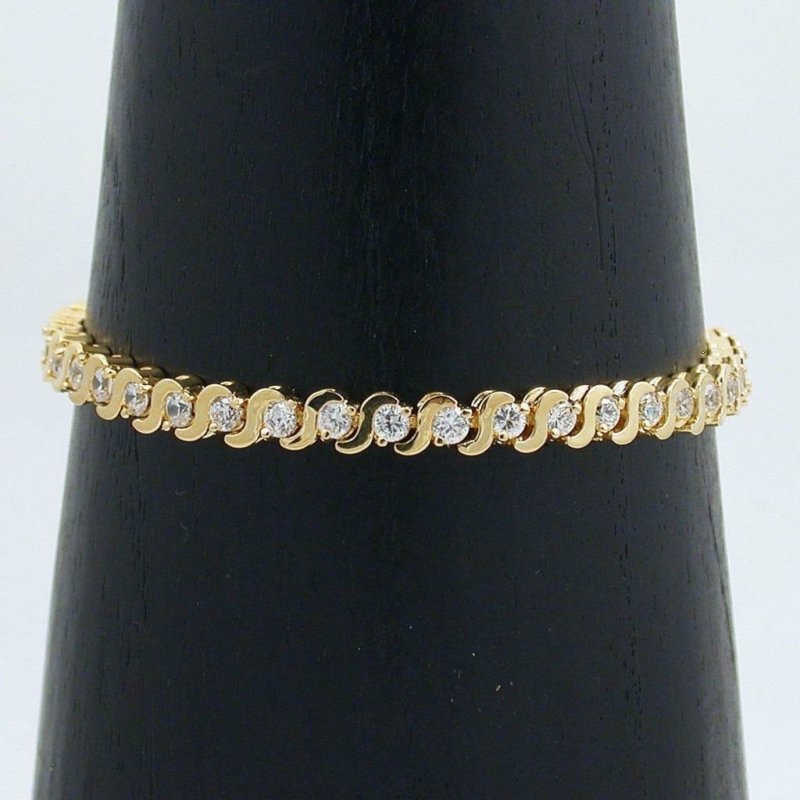 Jewellery Kingdomcz Cubic Zirconia S-Bar Link 7 Inches Ladies Tennis Bracelet (Gold) Secondary image