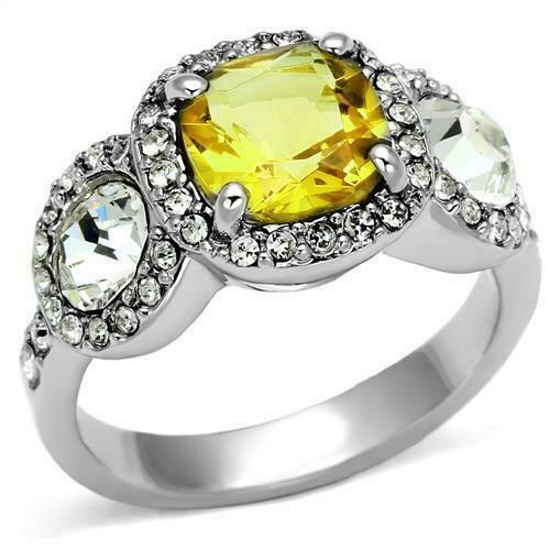 Jewellery Kingdomcz Three Stone Rhodium Ladies Citrine Ring (Silver & Yellow) - Jewelry Rings - British D'sire Main image