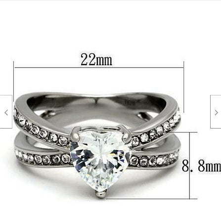 Jewellery Kingom Ladies Heart 2ct Stainless Steel Pretty Simulated Diamonds Ring (Silver) - Rings - British D'sire
