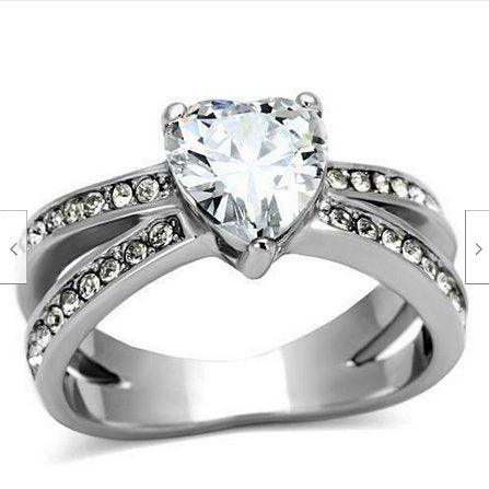 Jewellery Kingom Ladies Heart 2ct Stainless Steel Pretty Simulated Diamonds Ring (Silver) - Rings - British D'sire Main image