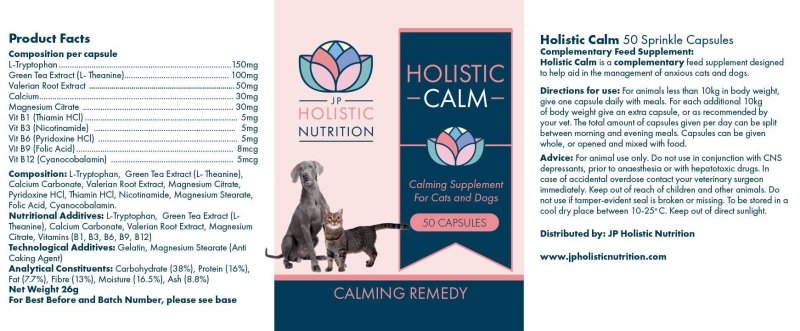 JP Holistic Cat & Dog Anxiety Tablets Natural Calming Supplements 50 Capsules - Pet Supplies - British D'sire