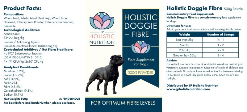 JP Holistic Doggie Fibre supplement for dogs 500g Powdered| Vet Approved - Pet Supplies - British D'sire