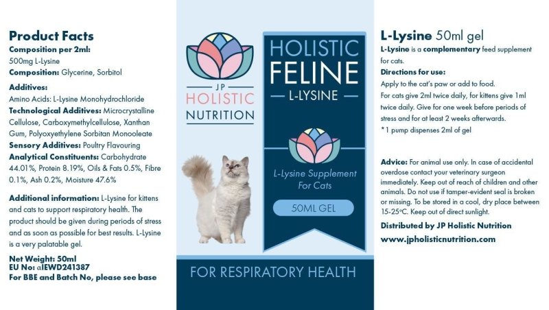 JP Holistic Feline L-Lysine Respiratory Health Supplement for Cats - Pet Supplies - British D'sire