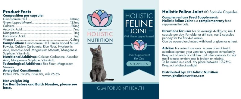 JP Holistic Green Lipped Mussel Natural Joint Supplement For Cats 60 Capsules. - Pet Supplies - British D'sire