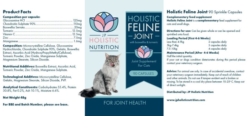 JP Holistic Natural Joint Supplement For Cats with Boswellia 90 Capsules - Pet Supplies - British D'sire