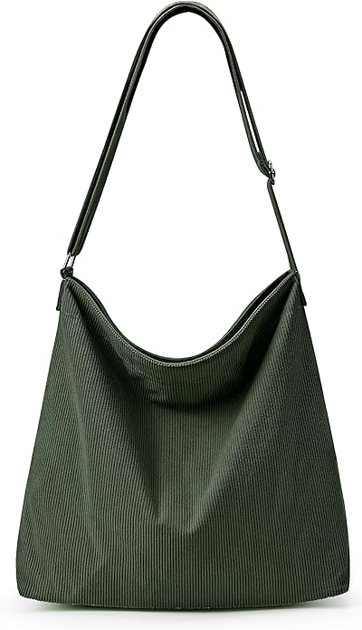 KALIDI Women's Thickened Corduroy Tote Bag with Zip Waterproof Shoulder Bag with Pockets Casual Crossbody Handbags with Adjustable Shoulder Straps for School, College, Work - British D'sire