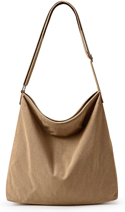 KALIDI Women's Thickened Corduroy Tote Bag with Zip Waterproof Shoulder Bag with Pockets Casual Crossbody Handbags with Adjustable Shoulder Straps for School, College, Work - British D'sire
