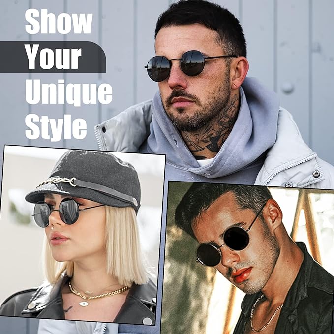 KANASTAL Round Sunglasses 100% Polarised for Women Men, Retro Sunglasses Circle Wire Metal Frame Flat Lens, Cosplay Glasses UV400 Protection - British D'sire