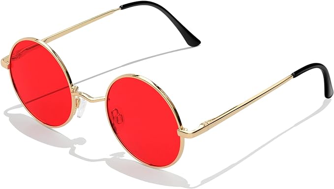 KANASTAL Round Sunglasses 100% Polarised for Women Men, Retro Sunglasses Circle Wire Metal Frame Flat Lens, Cosplay Glasses UV400 Protection - British D'sire