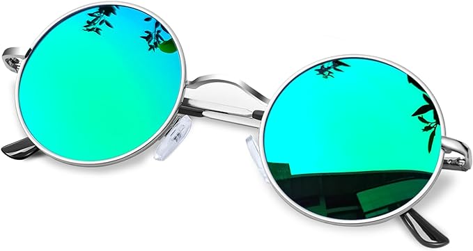 KANASTAL Round Sunglasses 100% Polarised for Women Men, Retro Sunglasses Circle Wire Metal Frame Flat Lens, Cosplay Glasses UV400 Protection - British D'sire