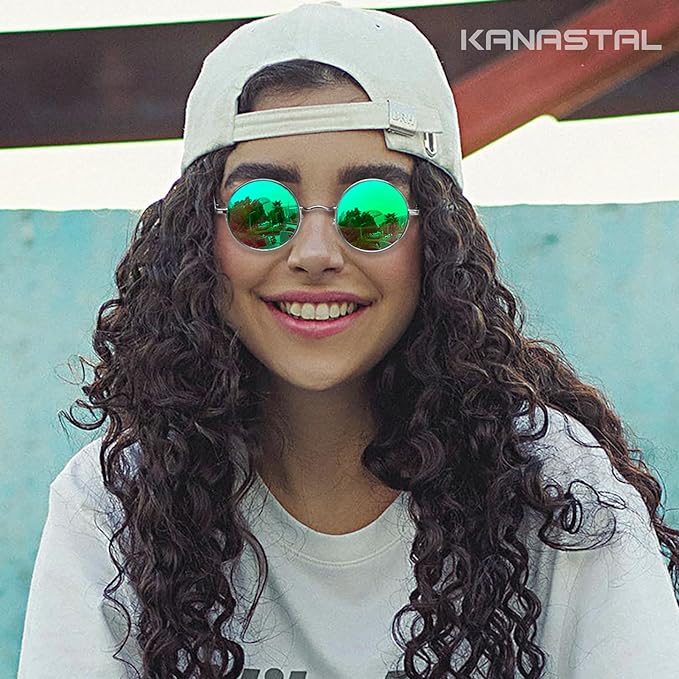 KANASTAL Round Sunglasses 100% Polarised for Women Men, Retro Sunglasses Circle Wire Metal Frame Flat Lens, Cosplay Glasses UV400 Protection - British D'sire