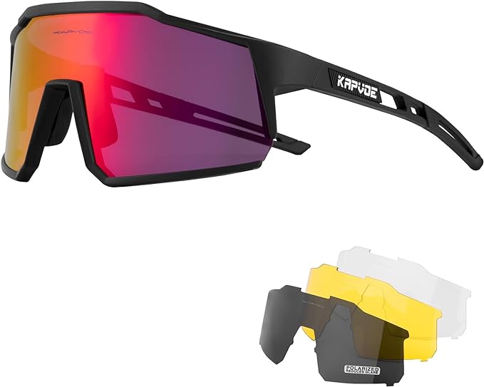 KAPVOE Polarized Cycling Glasses With 4 Interchangeable Lenses Tr90 Frame For Men Women Sports Sunglasses Mountain Bike Glasses MTB Bicycle Goggles Running - British D'sire Main image