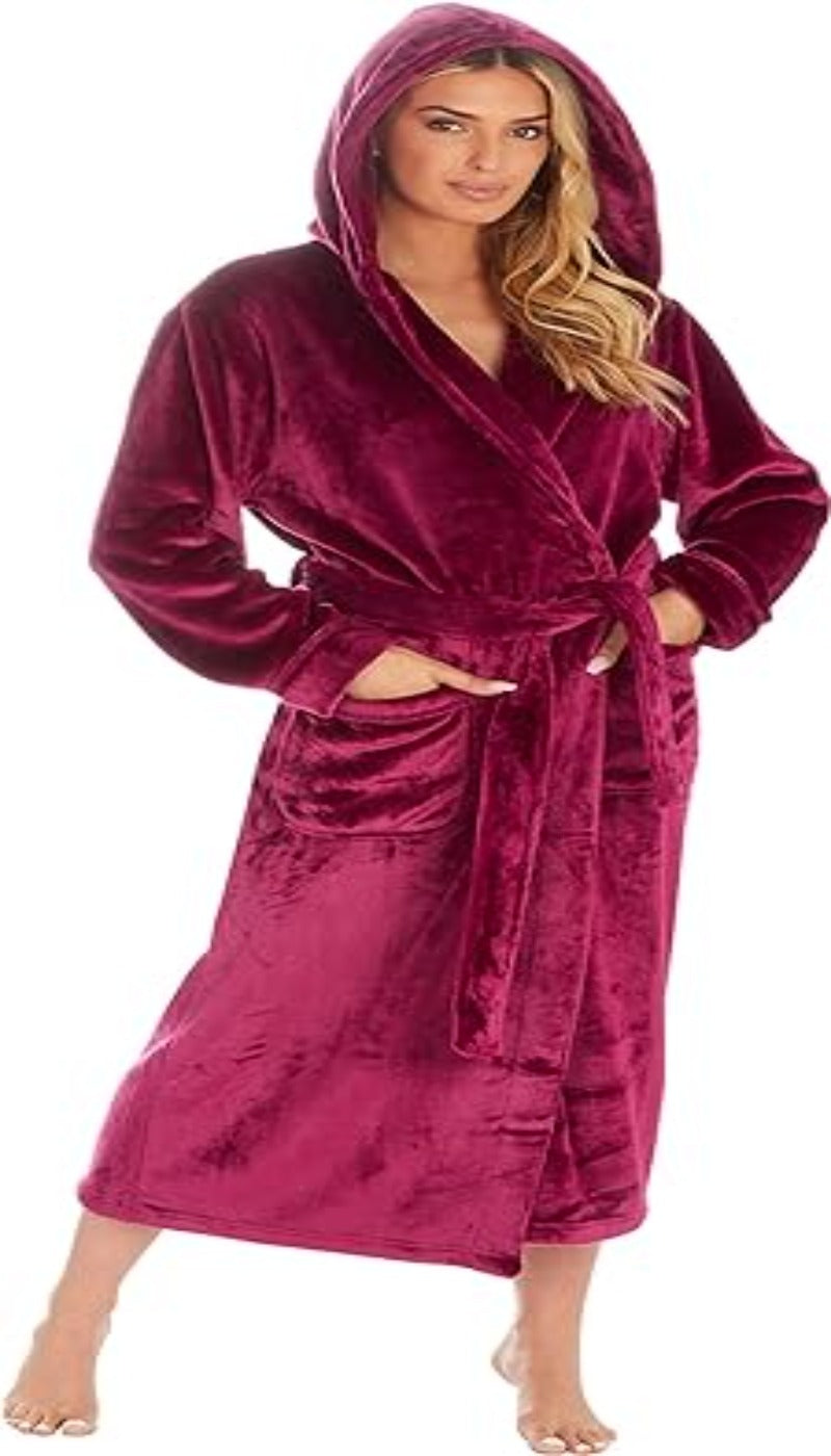 KATE MORGAN Ladies Dressing Gown Fluffy Super Soft Hooded Bathrobe for Women Plush Fleece Perfect Loungewear Long Robe | Gifts for Women - Women's Robes - British D'sire Main image