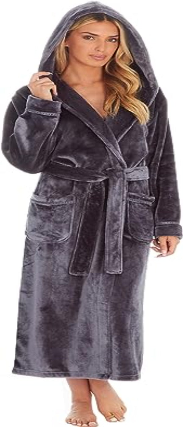 KATE MORGAN Ladies Dressing Gown Fluffy Super Soft Hooded Bathrobe for Women Plush Fleece Perfect Loungewear Long Robe | Gifts for Women - Women's Robes - British D'sire
