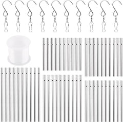 Keadic 61 Pcs 5 Sizes Silver Wind Chimes Tubes Assortment Set with Swivel Hooks Clips and Windchime String, Wind Chime Empty Tubes Parts Supplies for DIY Hanging Home Garden Ornament - British D'sire