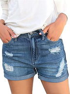 KISSMODA Women's Denim Shorts Rolled Hem Hot High Waisted Ripped Pants Shorts - Women's Shorts and tops Sets - British D'sire