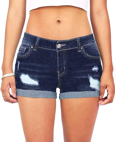 KISSMODA Women's Denim Shorts Rolled Hem Hot High Waisted Ripped Pants Shorts - Women's Shorts and tops Sets - British D'sire