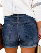 KISSMODA Women's Denim Shorts Rolled Hem Hot High Waisted Ripped Pants Shorts - Women's Shorts and tops Sets - British D'sire