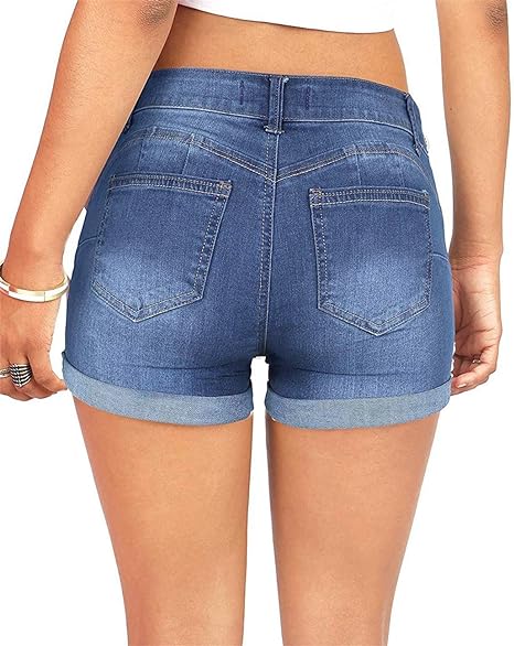 KISSMODA Women's Denim Shorts Rolled Hem Hot High Waisted Ripped Pants Shorts - Women's Shorts and tops Sets - British D'sire