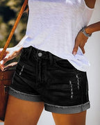 KISSMODA Women's Denim Shorts Rolled Hem Hot High Waisted Ripped Pants Shorts - Women's Shorts and tops Sets - British D'sire