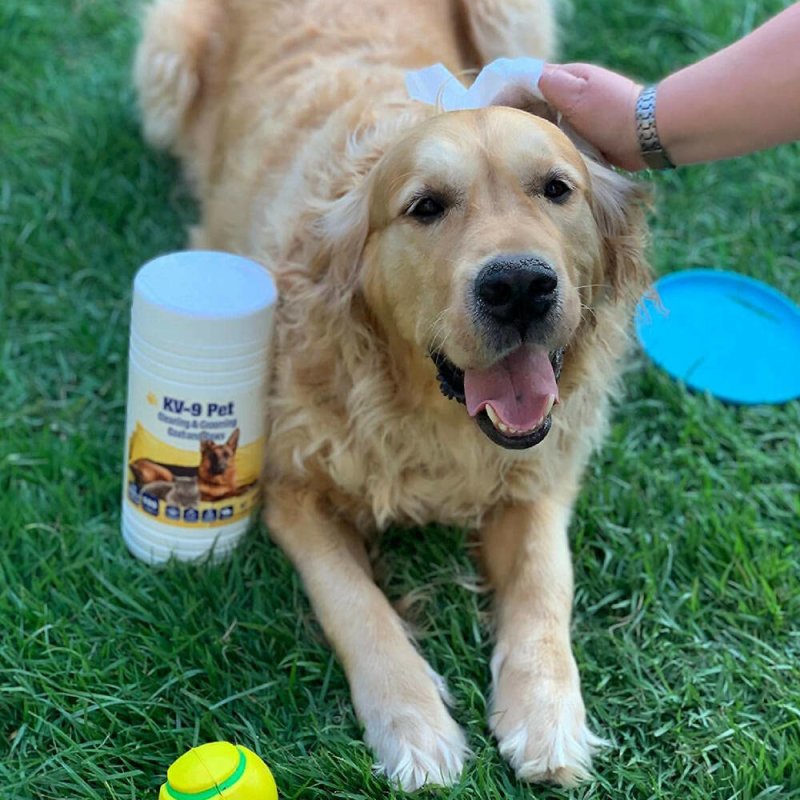 KIVEMA Daily Pet Grooming Wipes for Dog, Cat and Puppies. Cleaning Face Butt Eyes Ears Paws and Body. ((100 Wipes Jar)) - Cleaning Gloves & Cloths & Sets - British D'sire