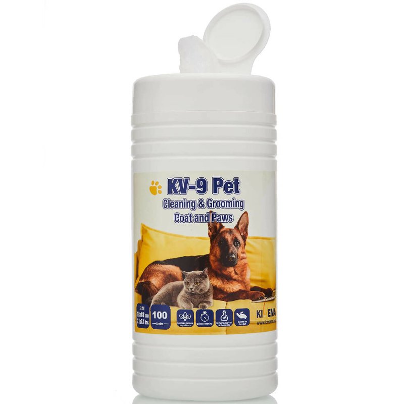 KIVEMA Daily Pet Grooming Wipes for Dog, Cat and Puppies. Cleaning Face Butt Eyes Ears Paws and Body. ((100 Wipes Jar)) - Cleaning Gloves & Cloths & Sets - British D'sire
