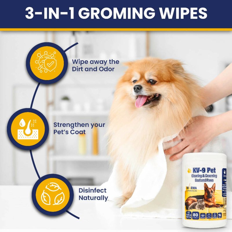 KIVEMA Daily Pet Wipes - Hypoallergenic Dog Wipes - Dog Grooming Wipes - Removes Dirt Buildup and Odor - Unscented - Cat and Dog Wipes for Paws and Butt - Cleaning Gloves & Cloths & Sets - British D'sire