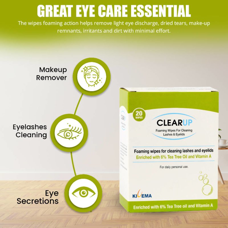 Kivema Ltd ClearUp Eyelid Wipes with 6% Tea Tree Oil - 20 Pieces - Eyes Care - British D'sire