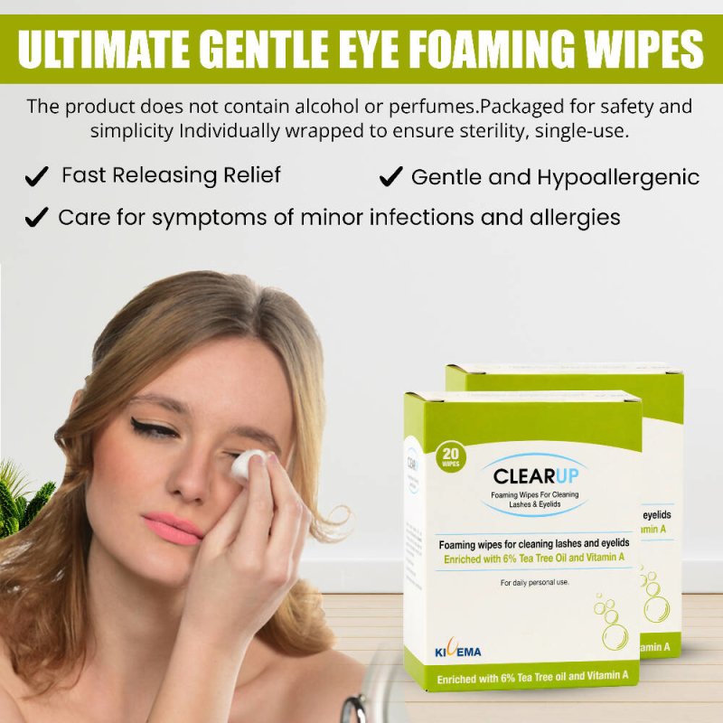 Kivema Ltd ClearUp Eyelid Wipes with 6% Tea Tree Oil - 20 Pieces - Eyes Care - British D'sire