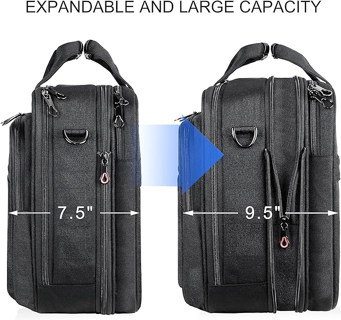KROSER Laptop Bag Stylish Laptop Briefcase Fits Up to 17.3 Inch Expandable Water-Repellent Shoulder Messenger Bag Computer Bag with RFID Pockets for Business/Travel/School/College/Men/Women-Black - British D'sire