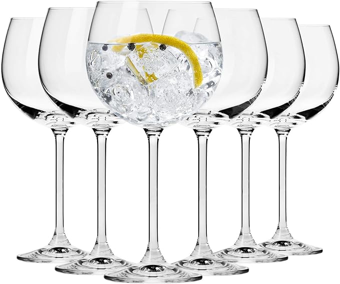 Krosno Cocktail Gin Tonic Balloon Water Glasses | Set of 6 | 480 ml | Venezia Collection | Gin Gifts for Women, Wine Glasses Gift Box | Home, Restaurant, Events & Kitchen | Dishwasher Safe Crystal Set - British D'sire