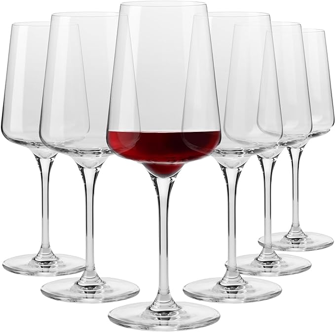 Krosno Red Wine Glasses Large Wine Glass | Elegant Design | Set of 6 Glasses | 500 ML | Infinity Collection | Wine Tasting Set White Wine Glasses | Ideal for Home, Restaurant & Party | Dishwasher Safe - British D'sire