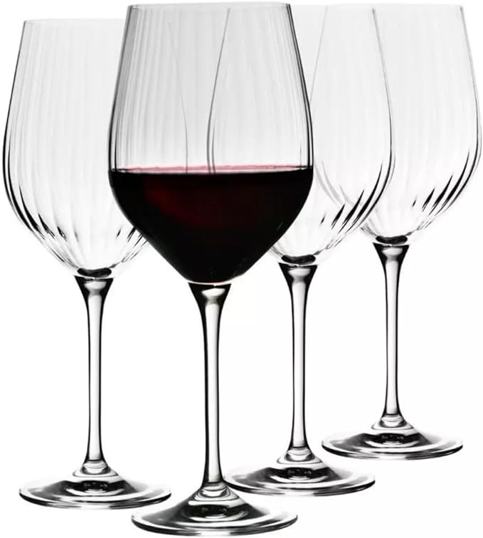 Krosno Red Wine Glasses | Set of 4 | 450 ML | Harmony Lumi Collection | Glasses Drinking Wedding Gift | Perfect for Home, Restaurants and Kitchen Set | Dishwasher Safe - British D'sire
