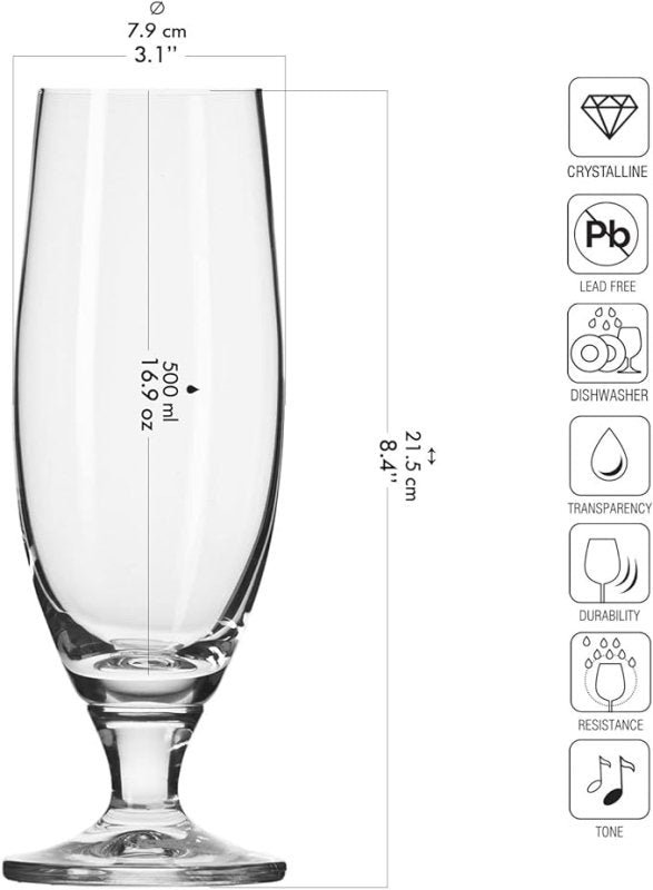 Krosno White Pint Craft Beer Glasses | Set of 6 | 500 ML | Elite Collection | Stemmed Beer Drinking Glasses, Tulip Schooner Glass, Cocktail Set | Home, Kitchen & Bar | Beer Glass with Stem - British D'sire