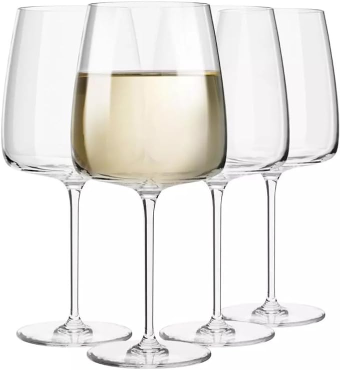 Krosno White Wine Glasses | Set of 4 | 480 ML | Modern Collection | Glasses Drinking Wedding Gift | Perfect for Home, Restaurants and Kitchen Set | Dishwasher Safe - British D'sire