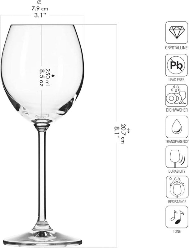 Krosno White Wine Glasses Set of 6 | 250 ML | Venezia Collection | Glasses Drinking Wedding Gift Set | Perfect for Home, Restaurants and Kitchen Set | Dishwasher Safe Cocktail Crystal Set - British D'sire