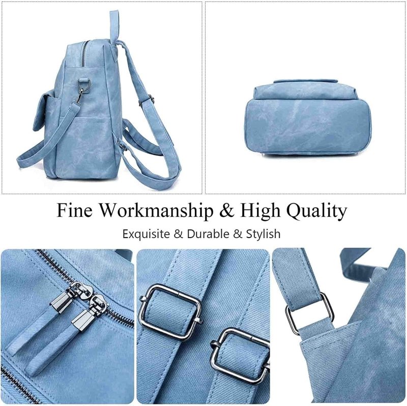Ladies Backpack Women Shoulder Handbag Waterproof Girls School Bag Casual Daypacks Lightweight Commuter Rucksack for Outdoor Travel School Campus Shopping Blue - Totes & Shoulder Bags - British D'sire