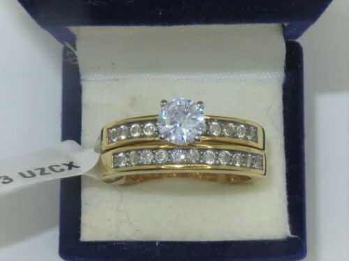Ladies Bridal Wedding Engagement Band Set Solitaire Channel 18K Ring (Gold) - Jewelry Rings - British D'sire Main image
