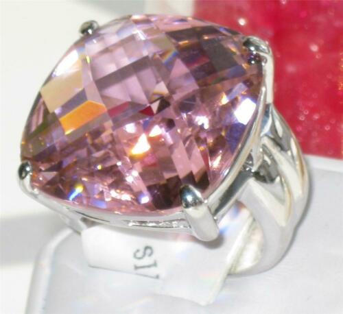 Ladies Cocktail Cushion Cut Rhodium Statement Sparkling 20 Carat Ring (Pink) - Jewelry Rings - British D'sire