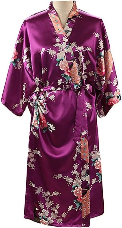 Ladies Plus Loose Satin Kimono Robe Dressing Gown Wedding Bridesmaid Sleepwear Bathrobe UK Size 8-24 - British D'sire Main image