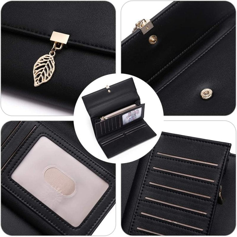 Ladies Purse, Leather Women'S Wallet RFID Blocking Long Purse Heart-Shaped Pendant Zipper Coin Purse with Multiple Card Slots and Card Holders Phone Pocket - Women's Wallets - British D'sire