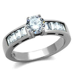 Ladies Solitaire Accents Emerald Cuts 2 Carat Stainless Steel Ring (Silver) - Jewelry Rings - British D'sire
