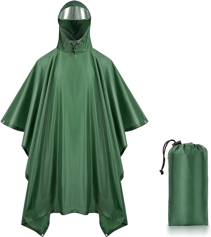 LAMA Multifunctional Raincoat Poncho, 3 in 1 Reusable Waterproof Raincoat/Sunshade Tarp/Tent Ground Sheet Mat with Carry Pouch for Bike Hiking Camping Outdoor Activitie - British D'sire