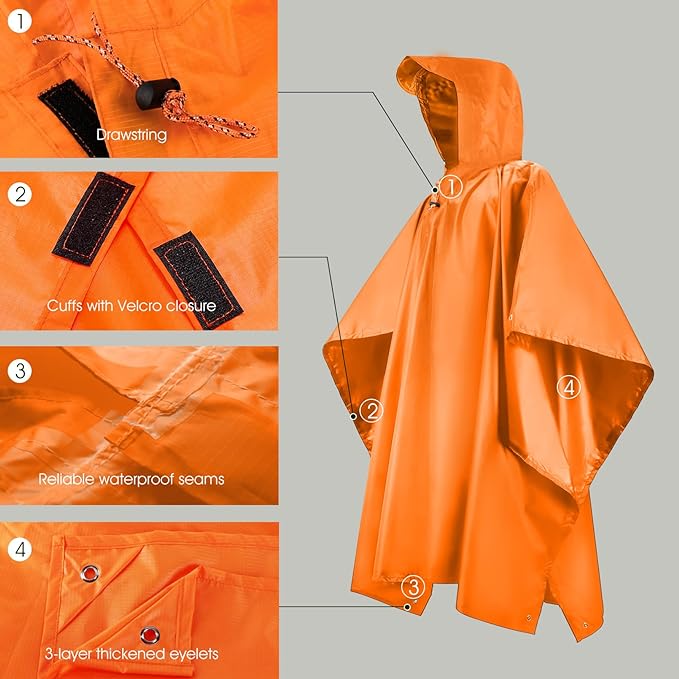 LAMA Multifunctional Raincoat Poncho, 3 in 1 Reusable Waterproof Raincoat/Sunshade Tarp/Tent Ground Sheet Mat with Carry Pouch for Bike Hiking Camping Outdoor Activitie Secondary image