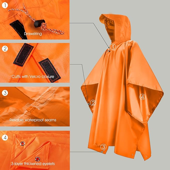 LAMA Multifunctional Raincoat Poncho, 3 in 1 Reusable Waterproof Raincoat/Sunshade Tarp/Tent Ground Sheet Mat with Carry Pouch for Bike Hiking Camping Outdoor Activitie - British D'sire