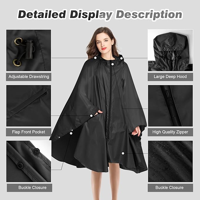 LAMA Waterproof Rain Poncho, Lightweight Reusable Rain Poncho Coat, Hiking Rain Coat Jacket with Hood and Carry Pouch for Adults Women Men, Outdoor Activities Secondary image