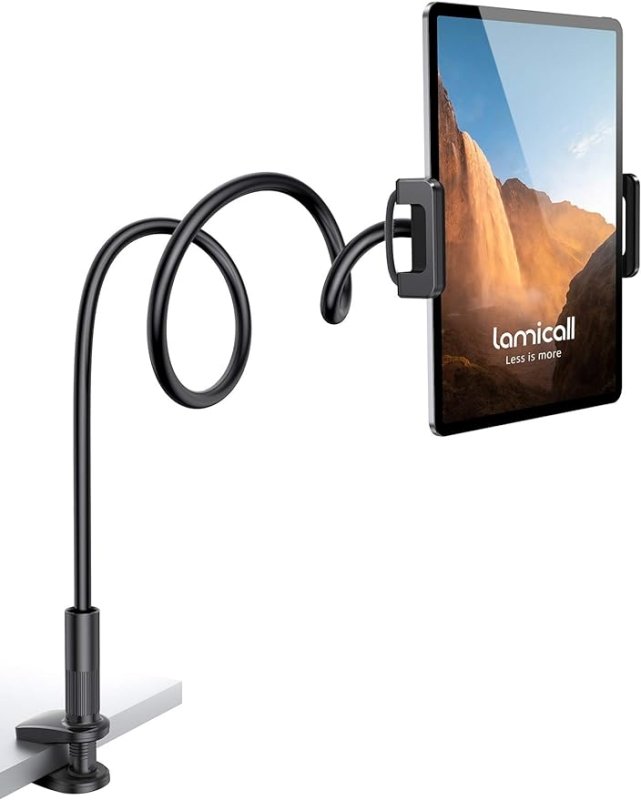 Lamicall Gooseneck Tablet Holder, Flexible Tablet Stand - 36" Lazy Arm 360 Adjustable Holder Clamp Bracket Bed for 2022 iPad Pro 9.7, 10.5, 11, iPad Air mini 2 3 4 5 6, Switch, 4.7-11" Devices -Black - British D'sire