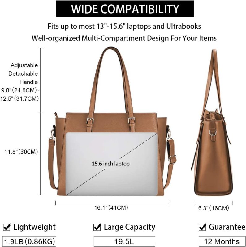 Laptop Bags for Women Large Leather Handbags Ladies Laptop Tote Bag Business Work Shoulder Bag Lightweight 15.6 Inch Brown - Totes & Shoulder Bags - British D'sire