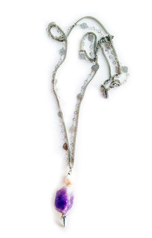 Lariat necklace with amethyst and light rose pearl. - Necklace - British D'sire
