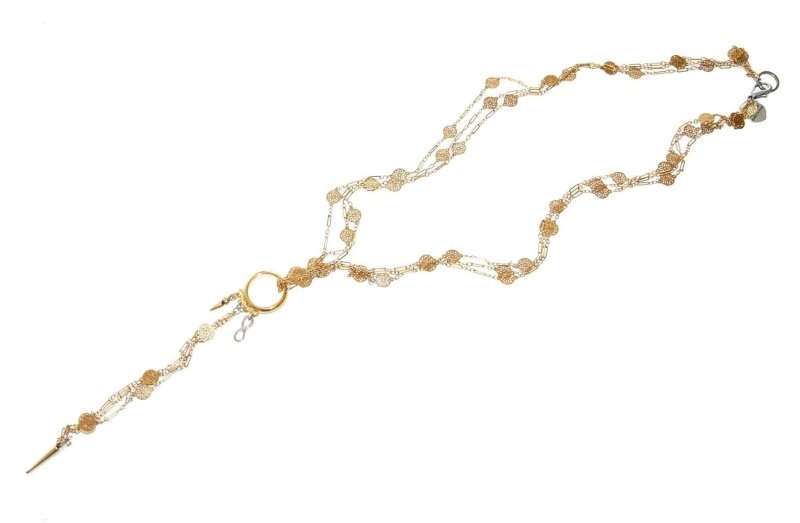 Lariat necklace with studs and gold flower chains - Necklace - British D'sire
